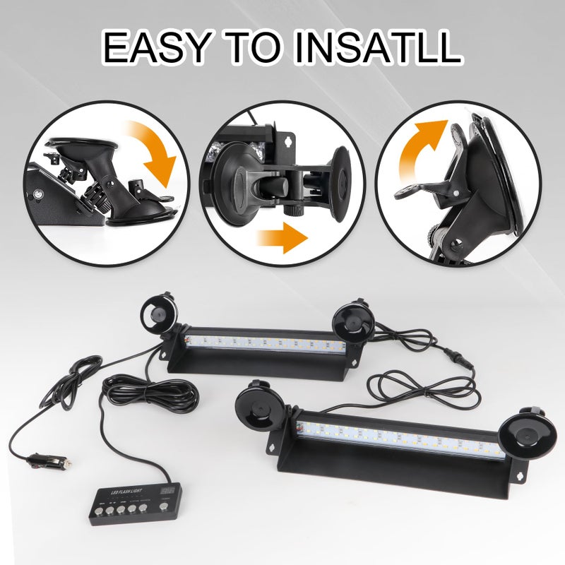 SMALLFATW Emergency Dash Strobe Lights for Trucks 80 LED Warning Hazard Flashing Light Bar Visor Interior Windshield Traffic Safety Lights for Construction Vehicles(2x14 inch, Amber/White) - Image 5